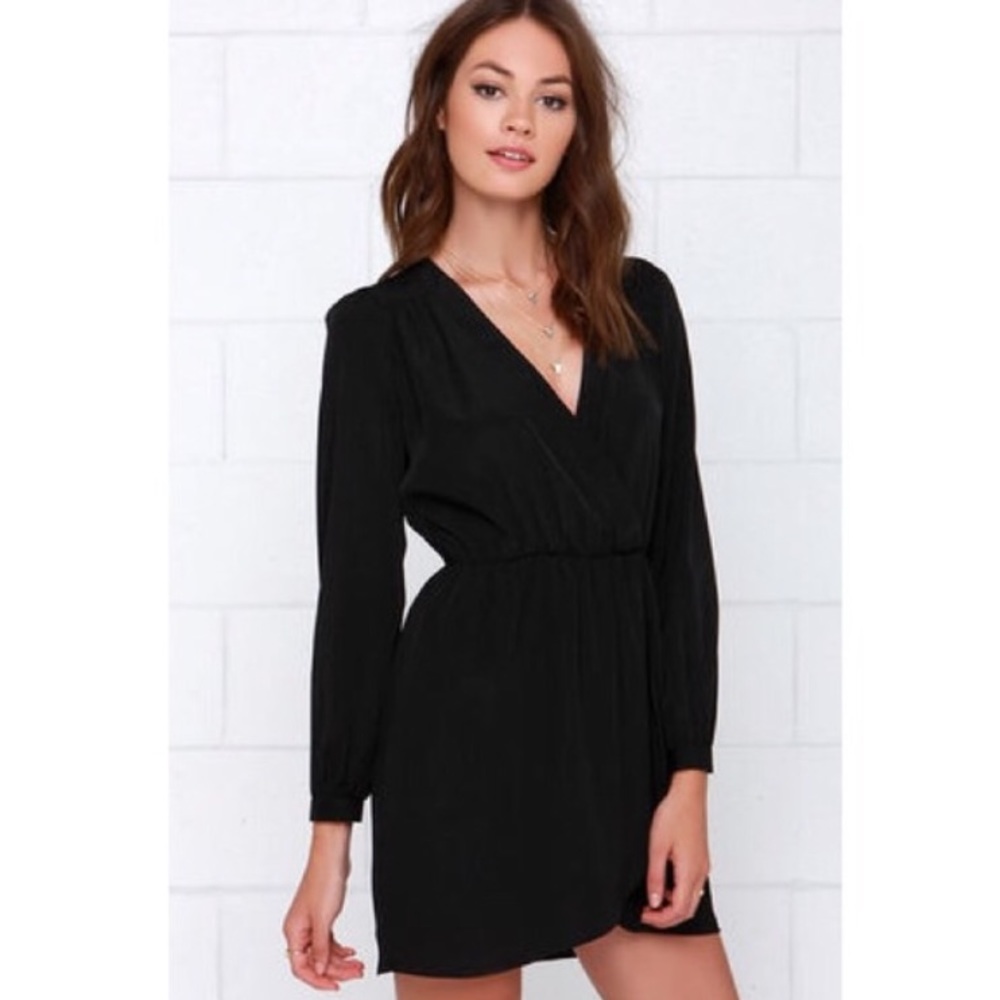 Black Long Sleeve Wrap Dress